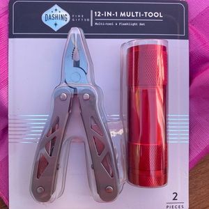 Pliers with a 12 in 1 and a flashlight on the side